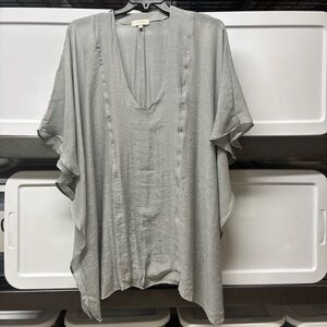 Umgee USA V-Neck Caftan Tunic Cover Up Silver Grey Plus 1XL/2XL